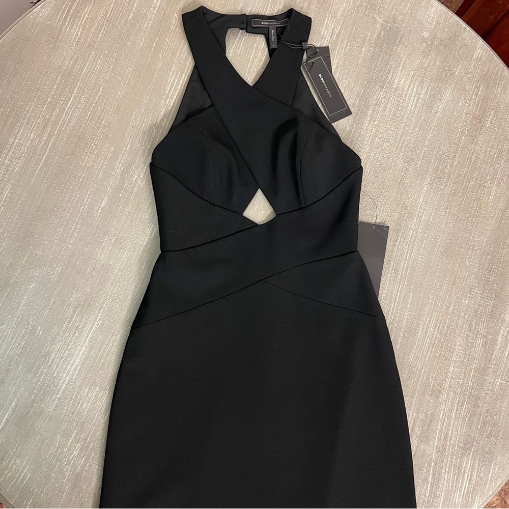 BCBGMaxAzria Black Cutout Halter Prom Dress